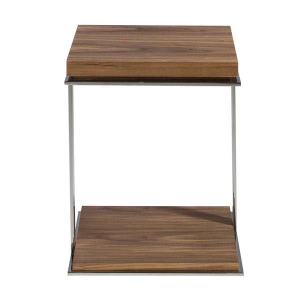 Square corner table in walnut and chromed steel