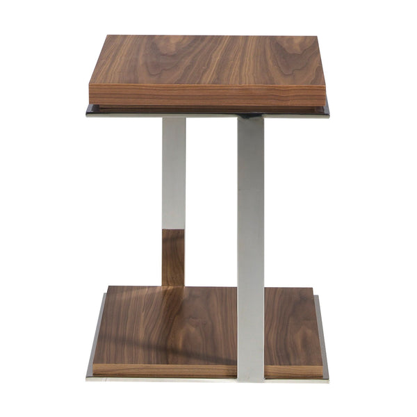 Square corner table in walnut and chromed steel