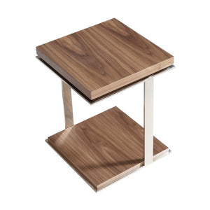 Square corner table in walnut and chromed steel