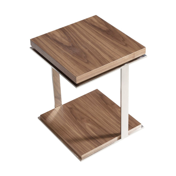 Square corner table in walnut and chromed steel