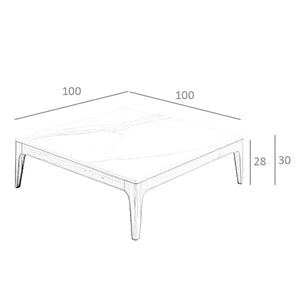 Square coffee table in porcelain, marble and walnut