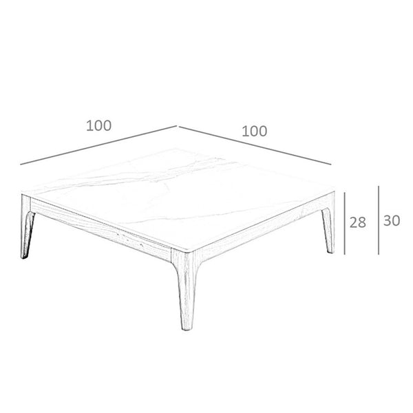 Square coffee table in porcelain, marble and walnut