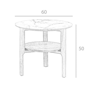 Round side table in porcelain marble and walnut