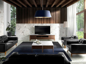 Rectangular coffee table in porcelain marble and walnut