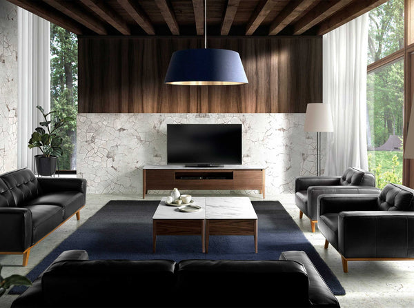 Rectangular coffee table in porcelain marble and walnut