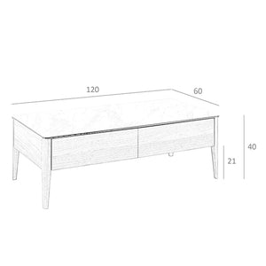 Rectangular coffee table in porcelain marble and walnut