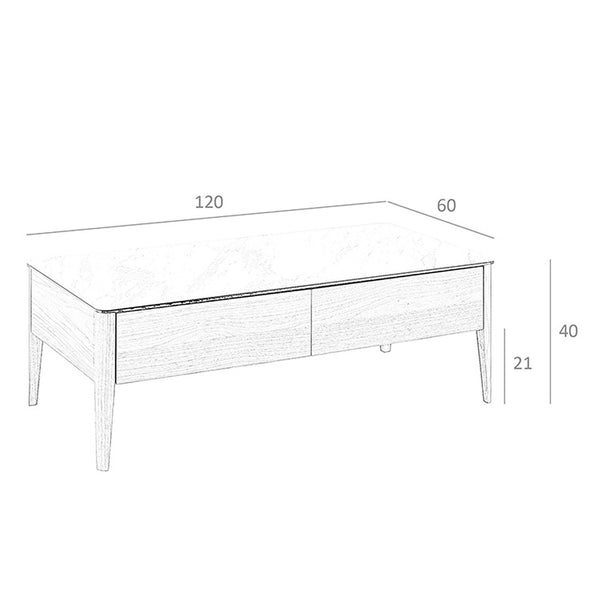Rectangular coffee table in porcelain marble and walnut
