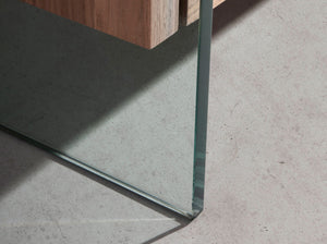 Rectangular coffee table in walnut and tempered glass