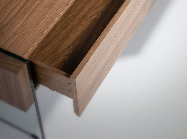 Rectangular coffee table in walnut and tempered glass