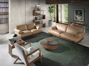Round coffee table in tempered glass and walnut