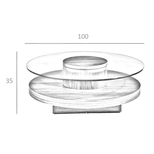 Round coffee table in tempered glass and walnut