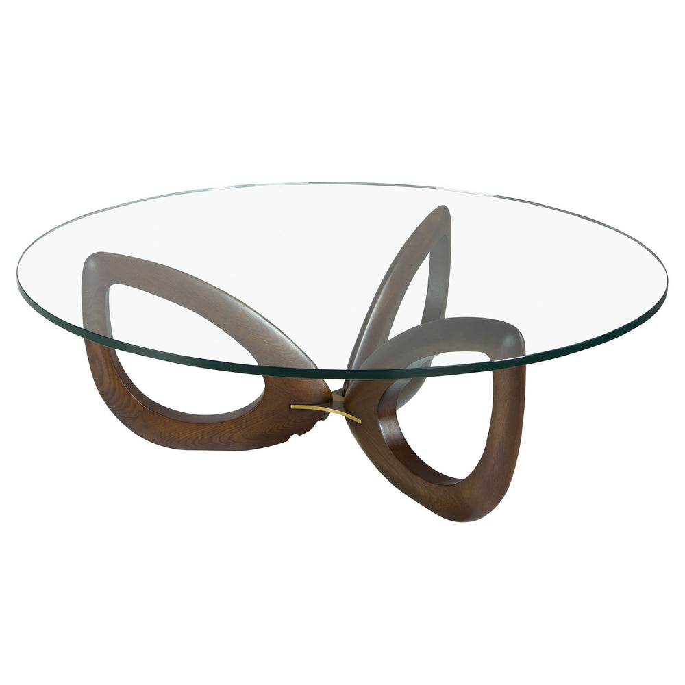 Round coffee table in tempered glass and walnut