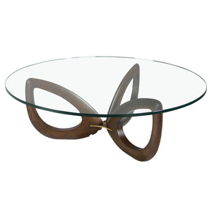 Round coffee table in tempered glass and walnut