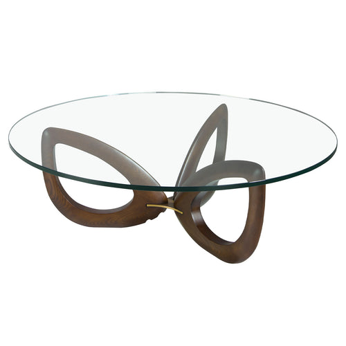 Round coffee table in tempered glass and walnut