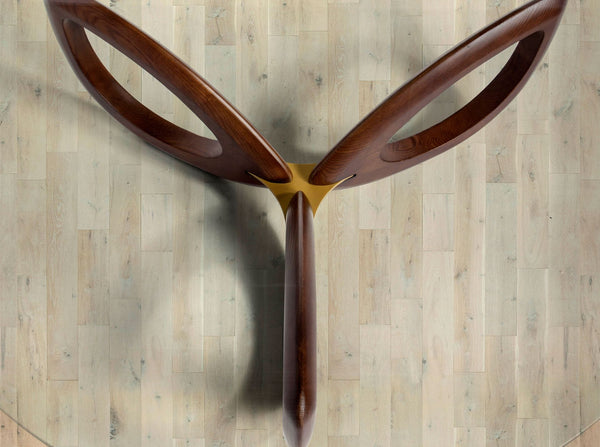 Round coffee table in tempered glass and walnut