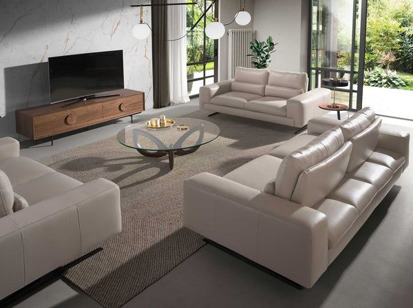 Round coffee table in tempered glass and walnut
