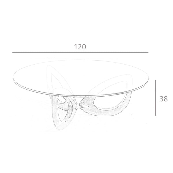 Round coffee table in tempered glass and walnut