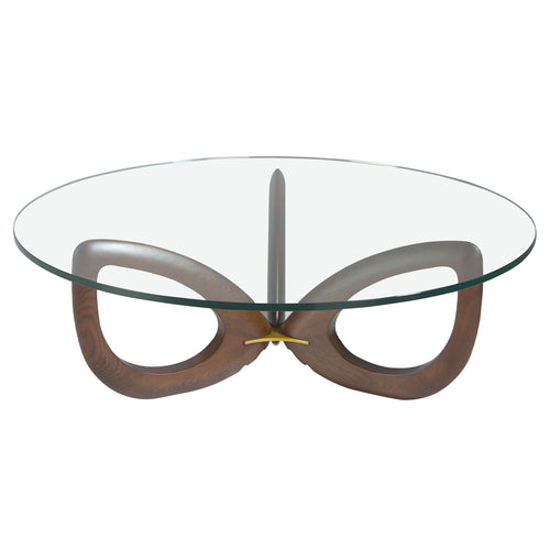 Round coffee table in tempered glass and walnut D120