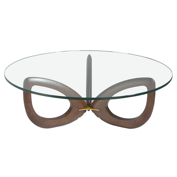Round coffee table in tempered glass and walnut