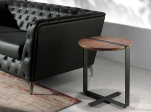 Round corner table in walnut and black steel