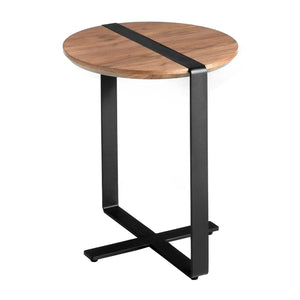 Round corner table in walnut and black steel