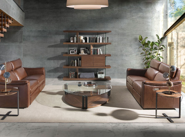 Round corner table in walnut and black steel