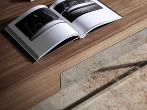 Rectangular coffee table in walnut and chromed steel