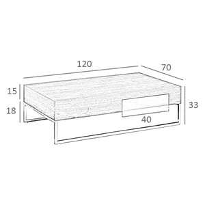 Rectangular coffee table in walnut and chromed steel