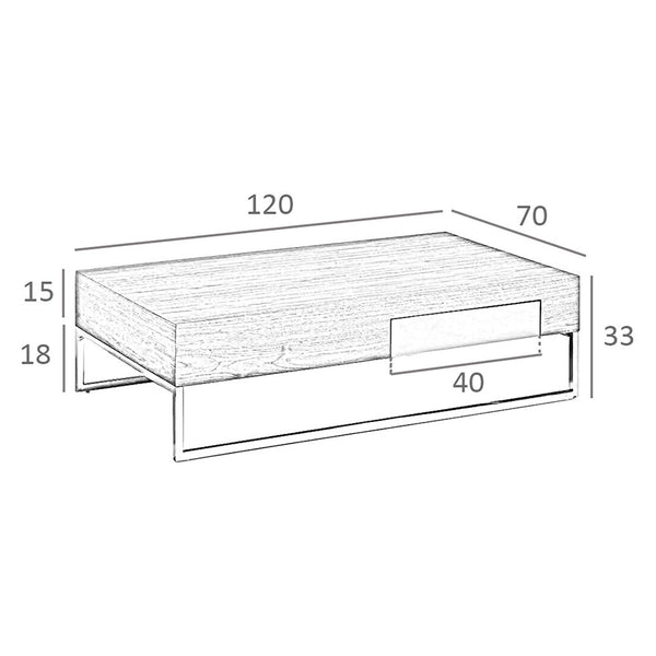 Rectangular coffee table in walnut and chromed steel