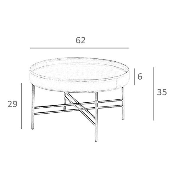 Round coffee table in synthetic leather, walnut and black steel