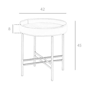 Round corner table in eco-leather, walnut and black steel