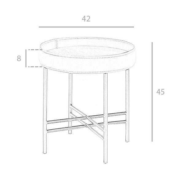 Round corner table in eco-leather, walnut and black steel