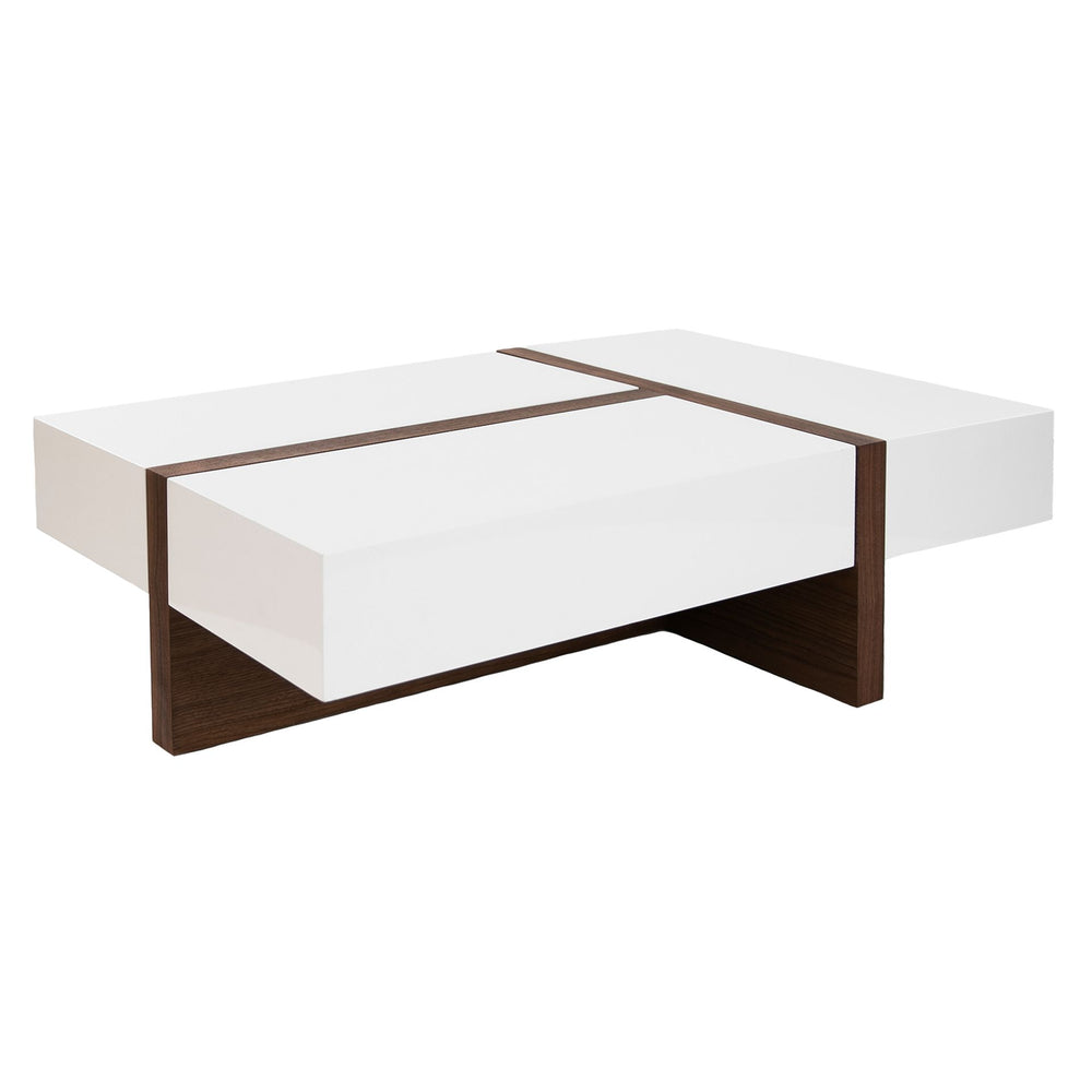 Rectangular coffee table in walnut and white