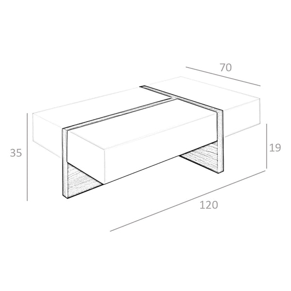 Rectangular coffee table in walnut and white