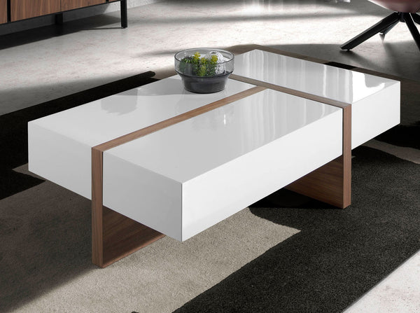 Rectangular coffee table in walnut and white