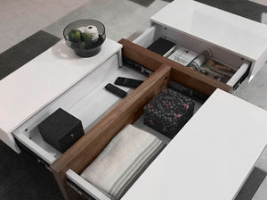 Rectangular coffee table in walnut and white