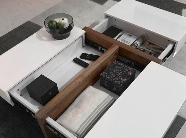 Rectangular coffee table in walnut and white