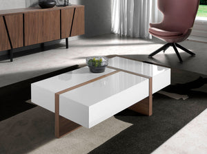 Rectangular coffee table in walnut and white