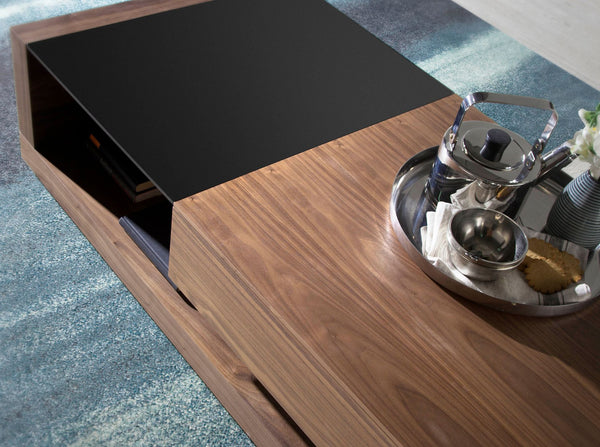 Rectangular coffee table Rectangular coffee table Black glass and walnut