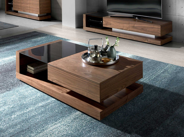 Rectangular coffee table Rectangular coffee table Black glass and walnut