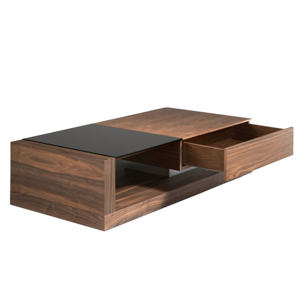 Rectangular coffee table Rectangular coffee table Black glass and walnut