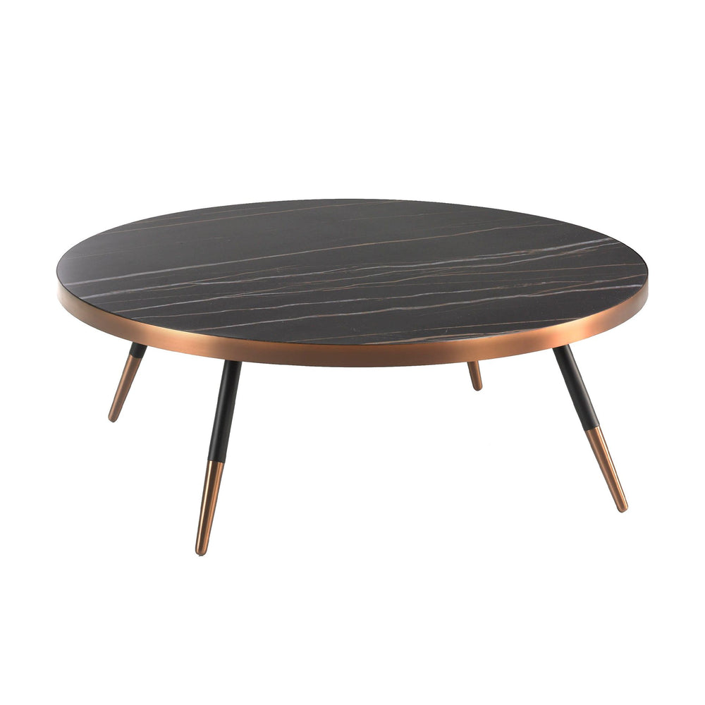 Round coffee table in porcelain marble and black steel