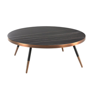Round coffee table in porcelain marble and black steel