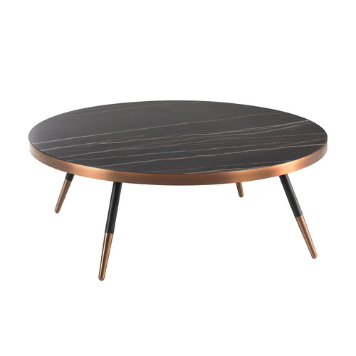 Round coffee table in porcelain marble and black steel