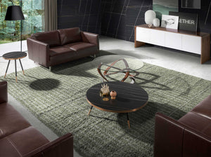 Round coffee table in porcelain marble and black steel