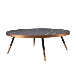 Round coffee table in porcelain marble and black steel