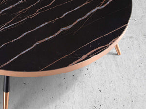 Round coffee table in porcelain marble and black steel