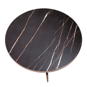 Round coffee table in porcelain marble and black steel