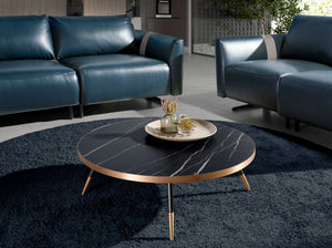 Round coffee table in porcelain marble and black steel
