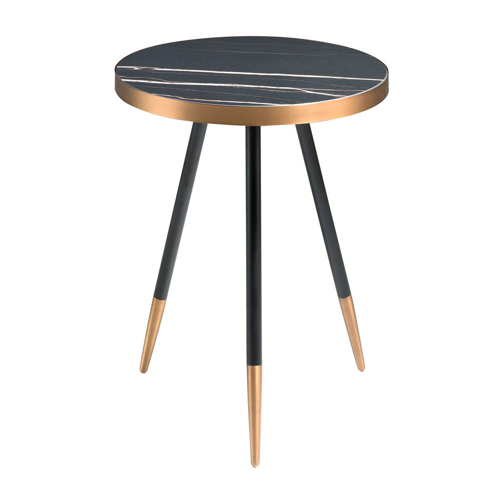 Round corner table in porcelain marble and black steel